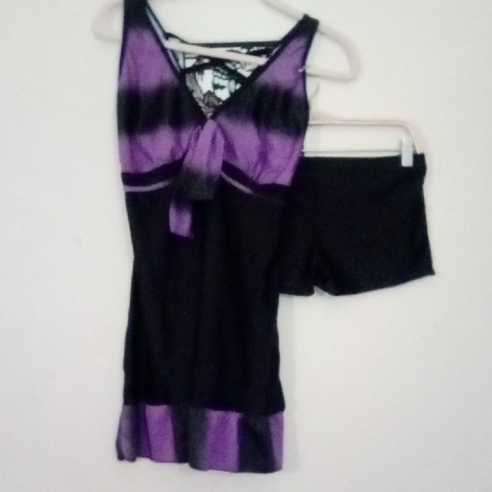 Classy Purple & Black 2pc Swim Dress Set